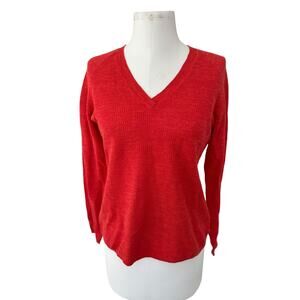 Eileen Fisher Organic Cotton Linen Waffle Knit V Neck Long Sleeve Orange S